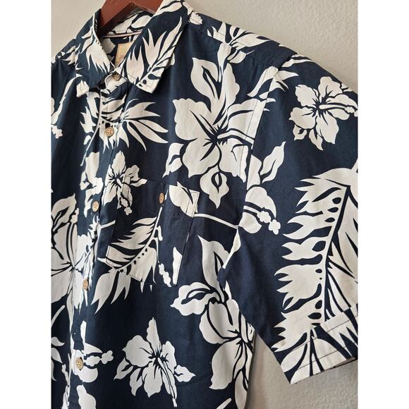 Weatherproof Vintage Navy Blue White Floral Hawaiian Shirt Men’s Size S Viscose - Picture 2 of 10